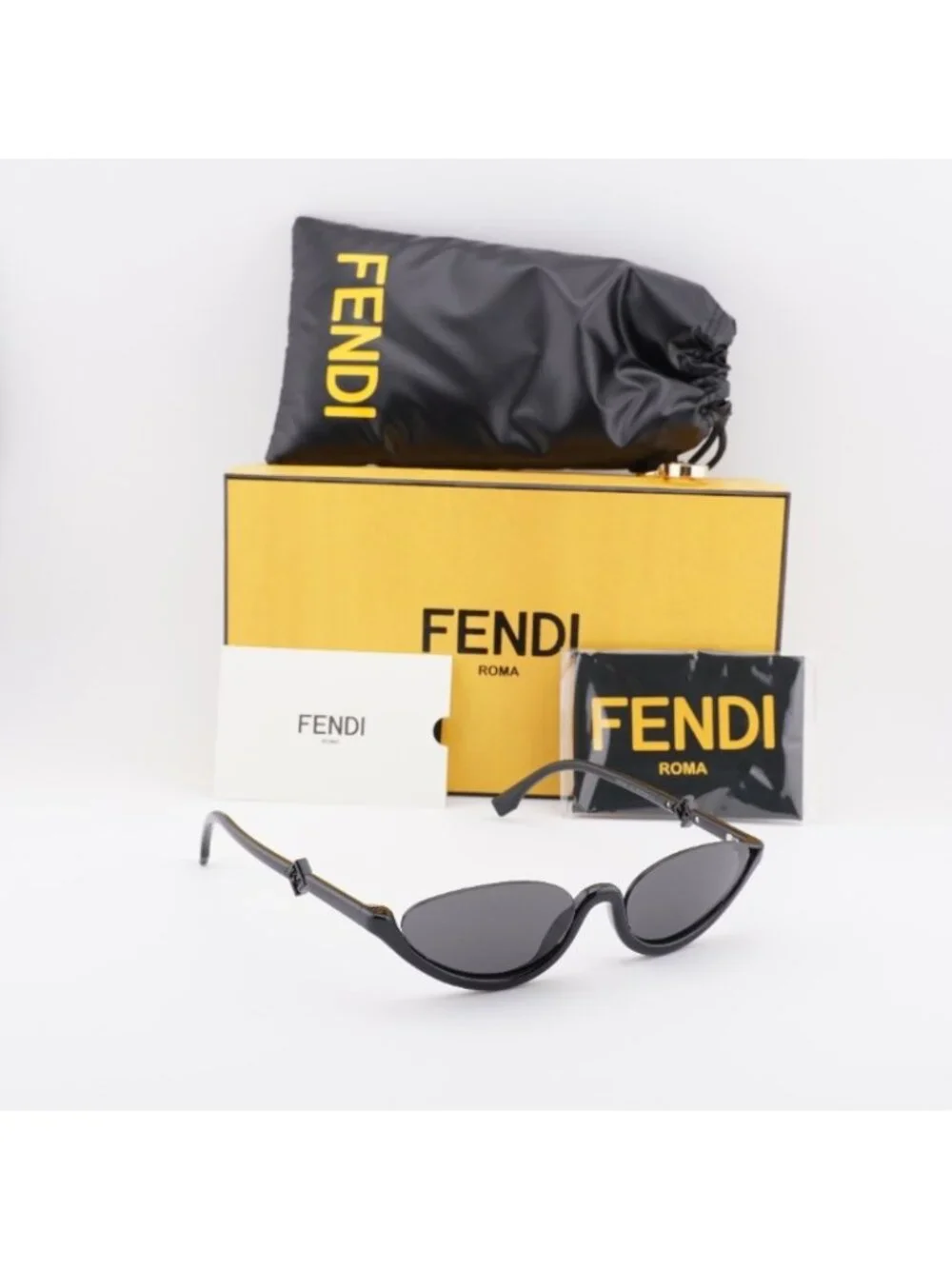 Fendi FE40178U 01A Sunglasses Shiny Black Cat Eye Frame, Smoke Lenses